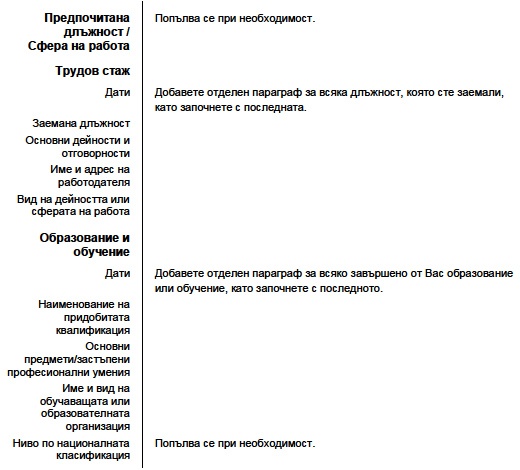 Трудов стаж и образование в cv